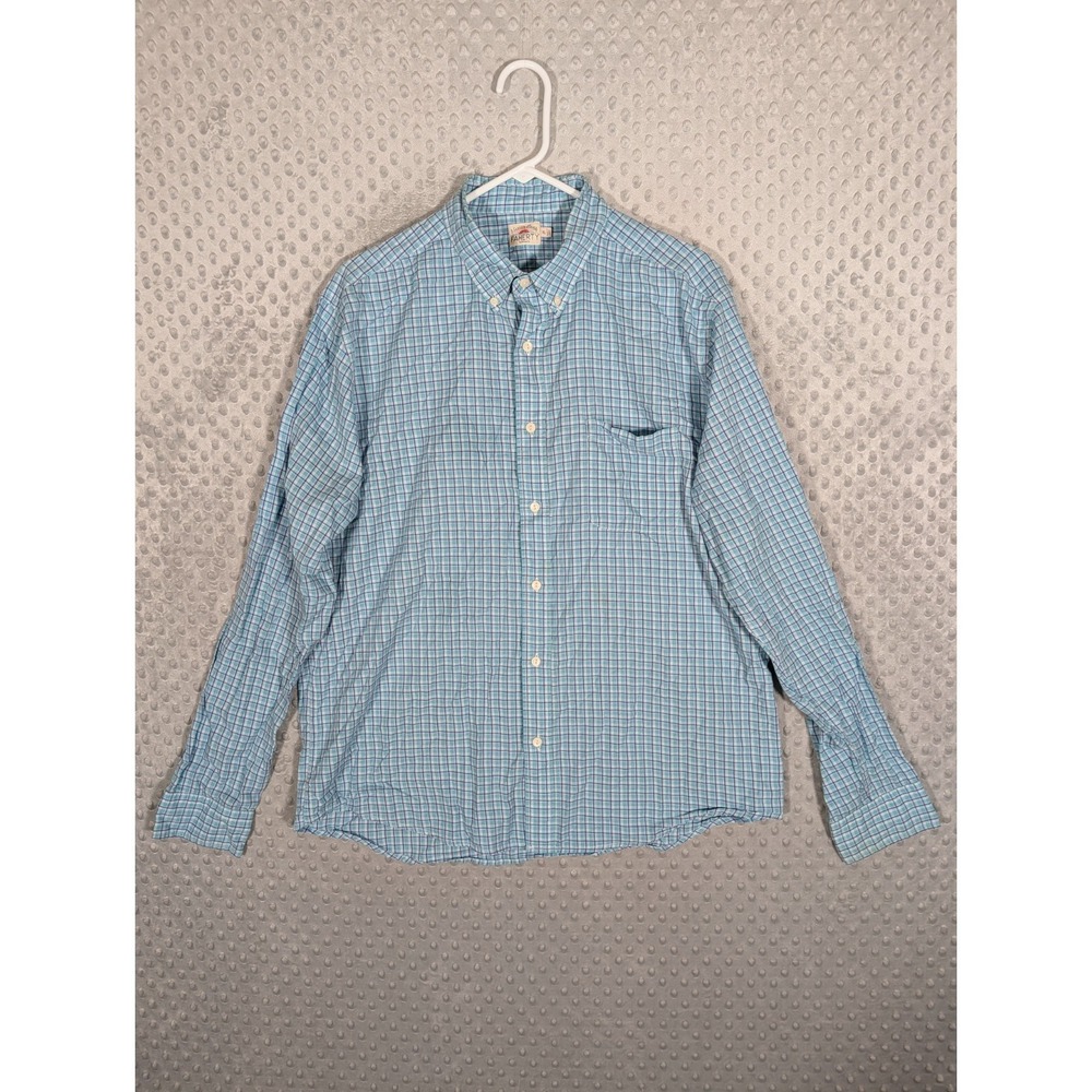 Faherty Long Sleeve‎ Button Down Shirt Men's XL Movement Blue Check Casual Dress